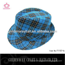 Custom Blue checked fedora hat for sale